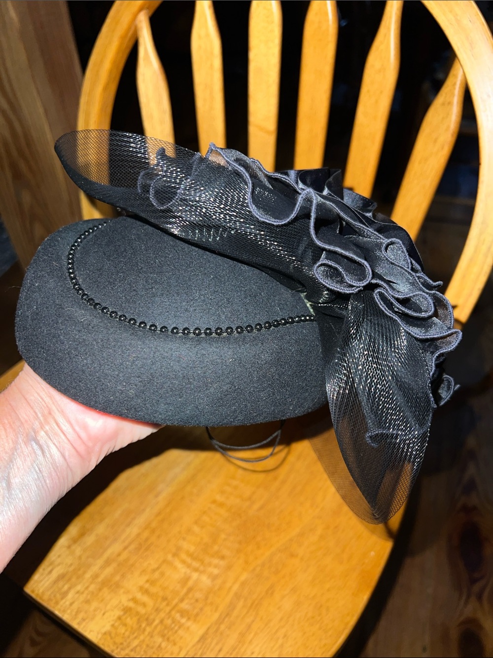 Vintage 60’s Sonni Wool Elegant Black Women’s Fascinator Hat with Floral Netting